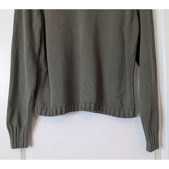 Olive Green Ribbed Mock Turtle Neck Cotton Sweater Women's Size XL Denim & Co - Picture 4 of 9